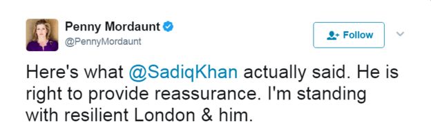 Tweet @ ŞadiqKhan'ın söylediği şey buydu. Güvence vermek doğru. Direnişli Londra & onunla duruyorum