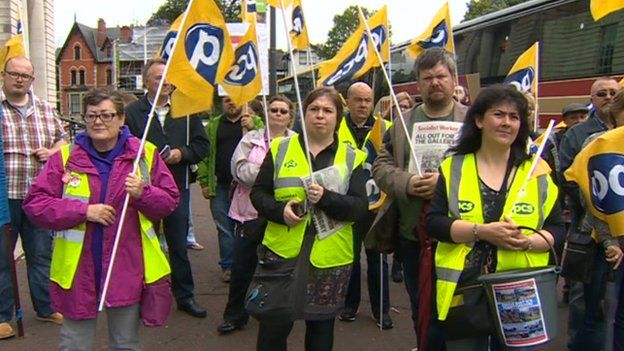 Public and Commercial Services Union members outside National Museum Cardiff