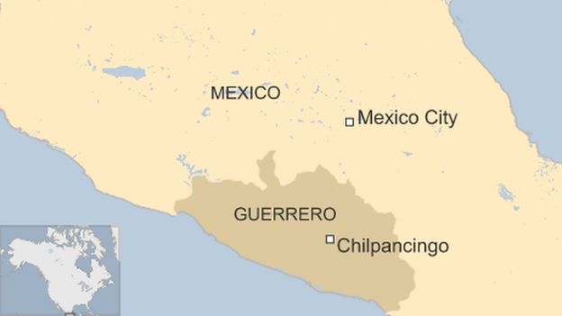 Map of Mexico, showing Guerrero state