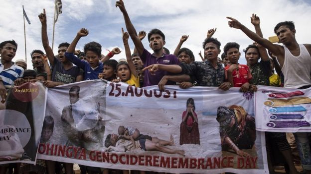 Protesto yapan Arakanlı Müslümanlar