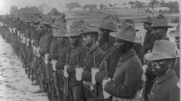 Formation of black soldiers, after Spanish-American War, c. 1899