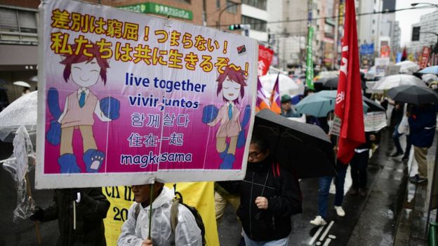 Lao động nhập cư ở Nhật tham gia tuần hành hàng năm vào tháng Ba để kêu gọi xóa tình trạng đối xử bất công với người lao động nước ngoài