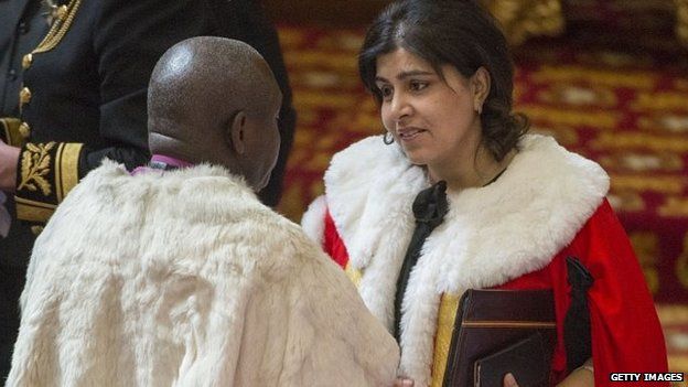 Baroness Warsi attends the State Opening of Parliament in the House of Lords on 27 May 2015