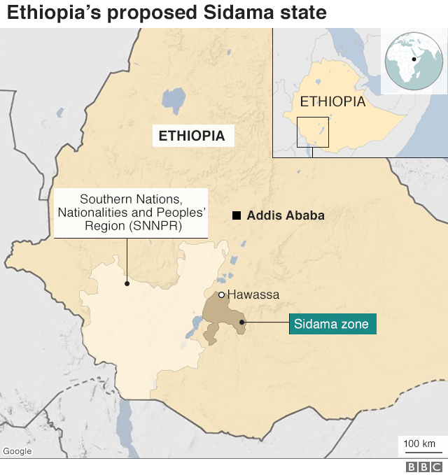 Map showing the Sidama region of Ethiopia