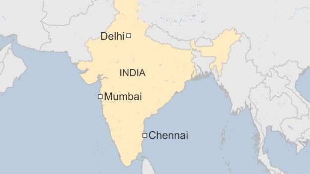 Map of India showing Chennai