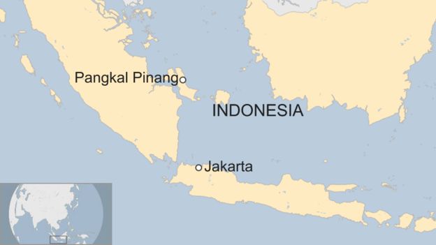 Map showing Jakarta and Pangkal Pinang