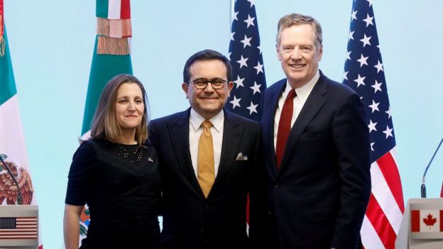 Chrystia Freeland, Ildefonso Guajardo y Robert Lighthizer