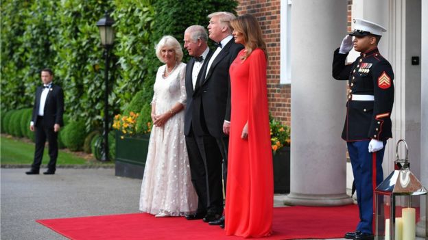 Prince Charles, the Duchess of Cornwall, Donald Trump and Melania Trump before a banquet at Winfield House