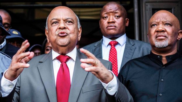 Former South African Finance Minister Pravin Gordhan (centre) and his deputy Mcebisi Jonas (right) 31/03/17