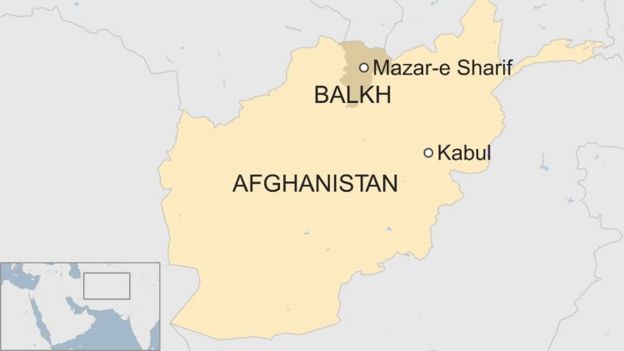 A map showing where Mazar-e Sharif is in Afghanistan