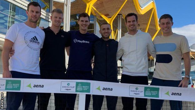 Great Britain, led by captain Leon Smith (left), will be represented by Kyle Edmund, Jamie Murray, Dan Evans, Andy Murray and Neal Skupski