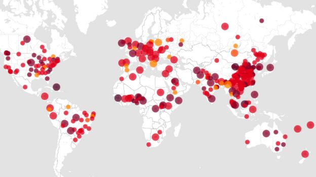 Mapa de surtos em todo o mundo desta semana, registrado por HealthMap.org