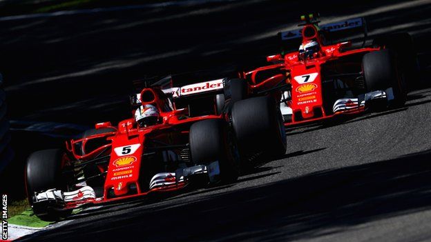 Ferrari's Sebastian Vettel and Kimi Raikkonen during the Italian Grand Prix