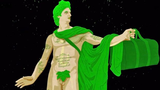 Gráfica de una estatua romana con el axioma: Non videmus manicae quod in tergo est