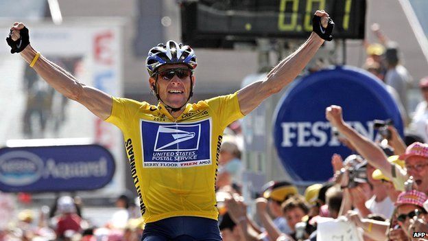 Lance Armstrong winning the 17th stage of the 91st Tour de France cycling race in 2004