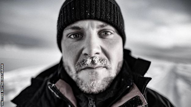 Valtteri Bottas with a snowy beard on Instagram
