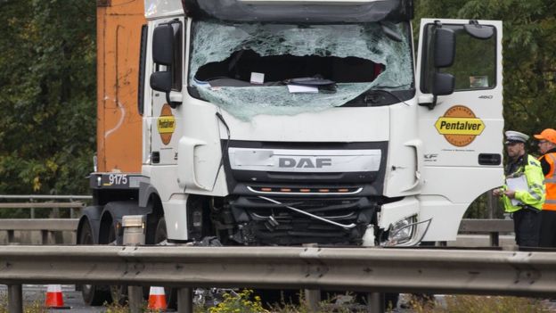 Lorry crash site