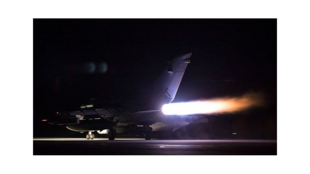handout picture released by the British Ministry of Defence shows Royal Air Force Tornado GR4 aircraft take off from RAF Akrotiri in Cyprus on April 14, 2018 as part of a mission to conduct strikes in Syria