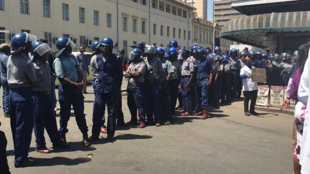 Riot police pictured in Harare
