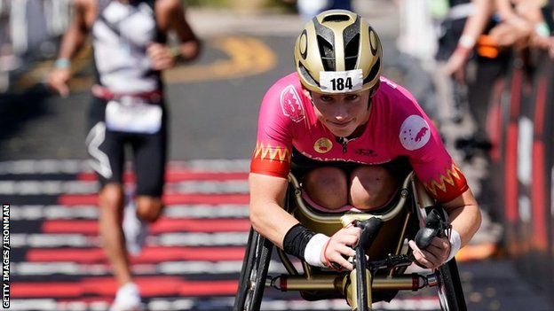 Lauren Parker racing at the Ironman 70.3 World Championship in 2021