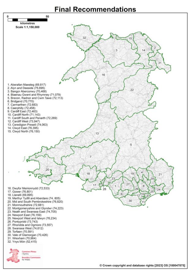 Map of Welsh MPs seats redrawn as number to be cut to 32 - BBC News