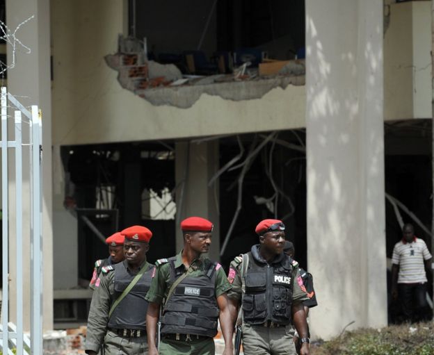 Security officers at the UN headquarters in Abuja, Nigeria - August 2011