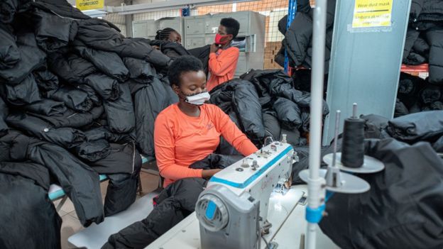 Workers at the C&D Products factory in Kigali