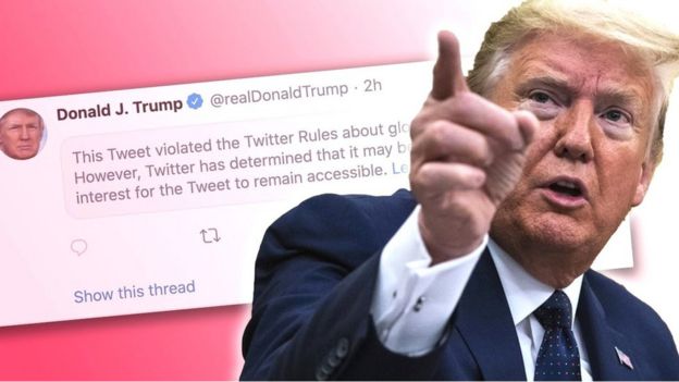 Twitter hid the content of Mr Trump's post behind by a warning label, but Facebook has not done likewise