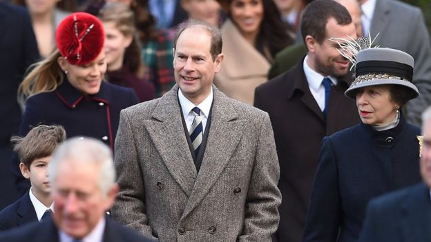 Prince Edward joins his sister, Princess Anne, on the short walk