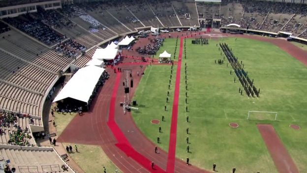 Zimbabwe national stadium while Jerry Rawlings spoke at Robert Mugabe's funeral