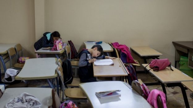 Migrant children at a school in Turkey