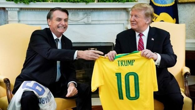 Jair Bolsonaro and Donald Trump during a visit to Washington in 2019