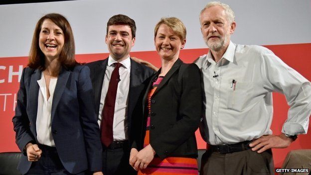 Liz Kendall, Andy Burnham, Yvette Cooper and Jeremy Corbyn
