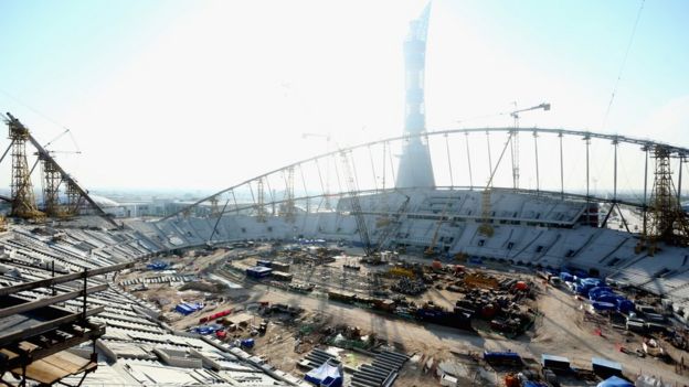 Construction on the Khalifa International Stadium in Doha ahead of the 2022 World Cup