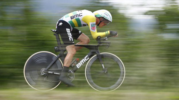 BMC's Rohan Dennis riding in his Australia national champion's kit