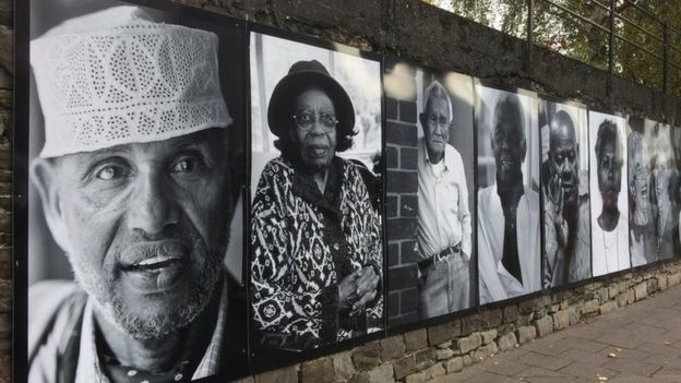 A photo collage in Butetown, Cardiff, illustrates the ethnically diverse population that lives in the area