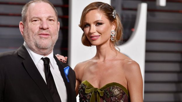 Harvey Weinstein (L) and fashion designer Georgina Chapman attend the 2017 Vanity Fair Oscar Party