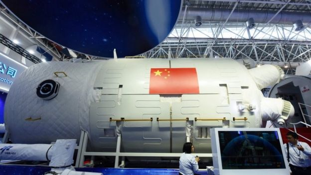 A full-size model of the Tianhe core module of China's space station