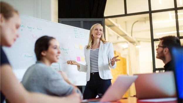 Woman giving presentation