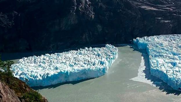 El desprendimiento en el glaciar Grey