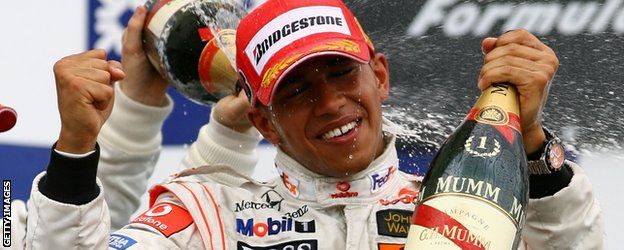 Lewis Hamilton celebrates his first win in Canada in 2007
