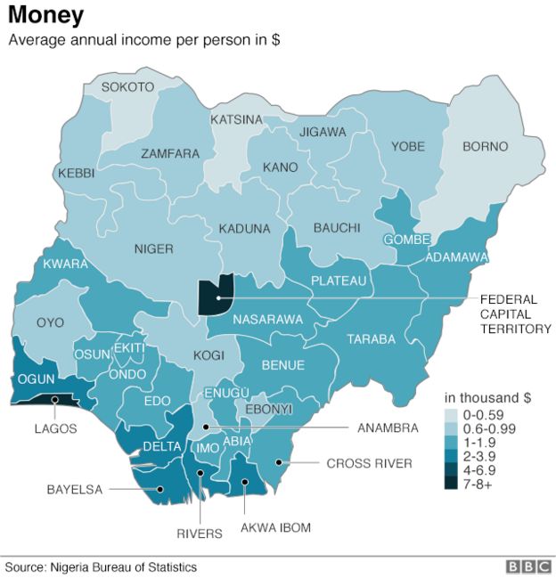 Map showing average annual income per person