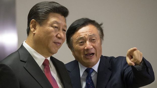华为创始人任正非（右）与中国领导人习近平