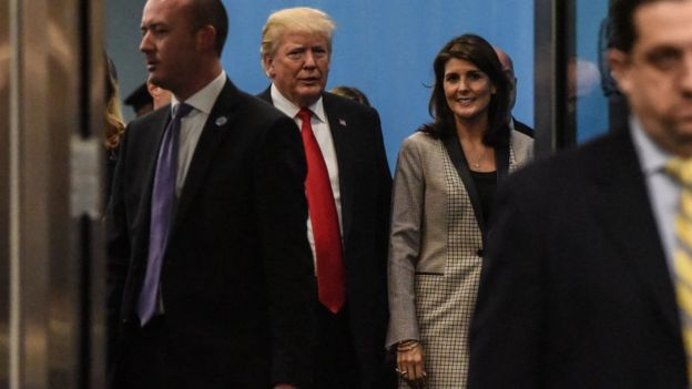 Trump y Haley en Naciones Unidas.