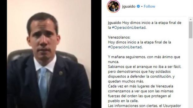 Captura de pantalla del video de Juan Guaidó publicado en Instagram.