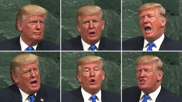 US President Donald Trump at the UN General Assembly in New York, 19 September (composite image)