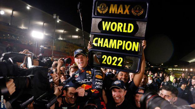 After initial confusion, Verstappen and his Red Bull team celebrate a second successive driver's title