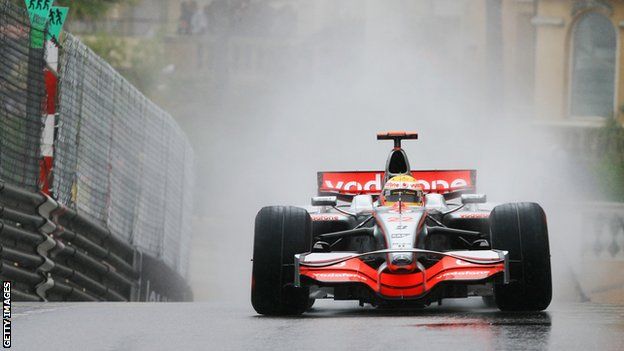 Lewis Hamilton wins the Monaco Grand Prix in the wet in 2008