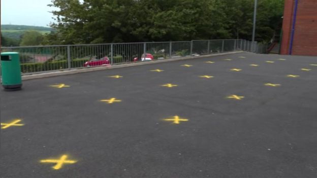 Yellow crosses marked in playground