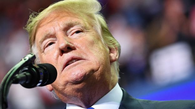 In this file photo taken on October 2, 2018 US President Donald Trump speaks during a "Make America Great Again" rally at Landers Center in Southaven, Mississippi.